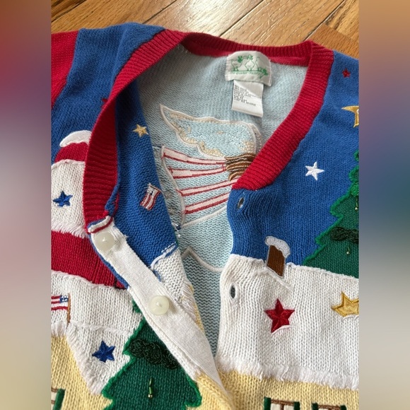 Quacker Factory Christmas Cardigan Sweater Americana Patriotic Angel Flag Size M - Picture 6 of 14